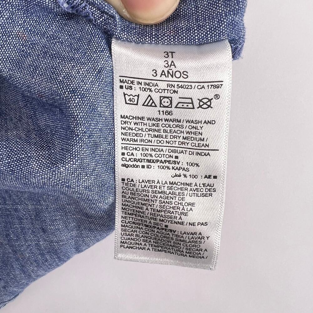 Old Navy, Short Sleeve Chambray Shirt, Blue, 100% Cotton, Button-Up Polka Dot - Picture 5 of 11